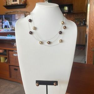 La Radiant Pearl Illusion Necklace and Earrings Set